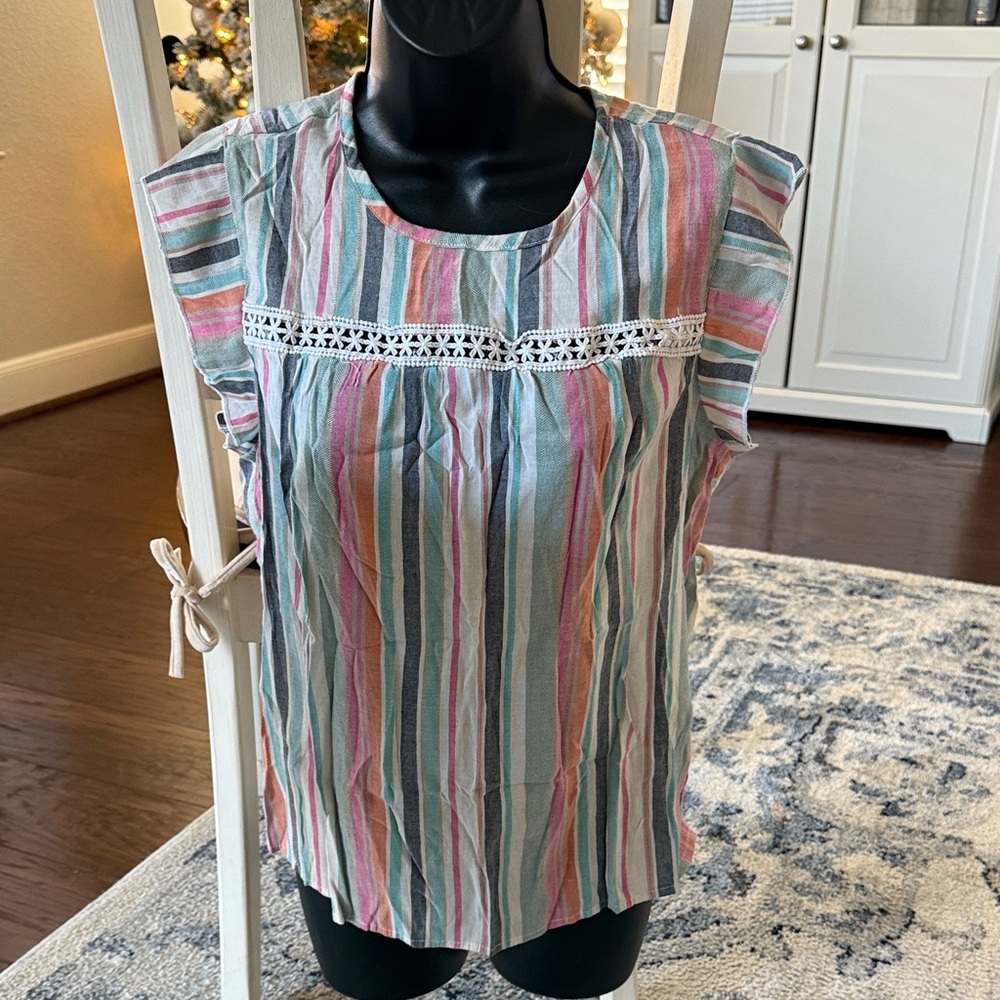 Striped Multicolor Women's Cap Sleeve Top